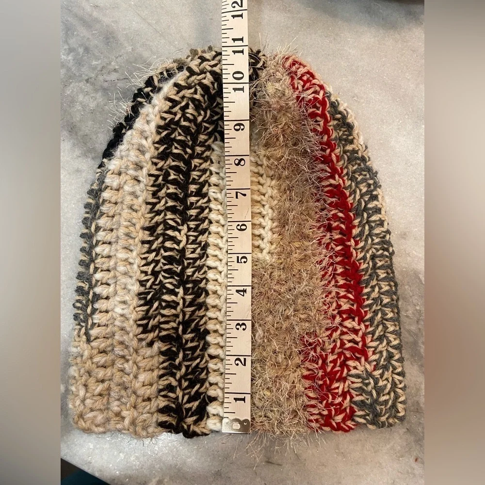 Handmade Crochet Chunky Ribbed Upcycled Multi Fiber Scrappy Yarn Beanie Hat